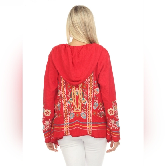 Johnny Was Jemima Hoodie in red with colorful floral embroidery Size S - Picture 3 of 8